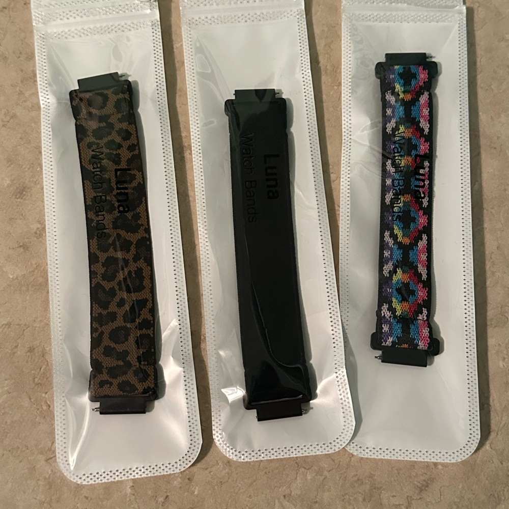 Luna Bands Pack of 3 Replacement Watch Bands in Leopard, Black, and Multicolor